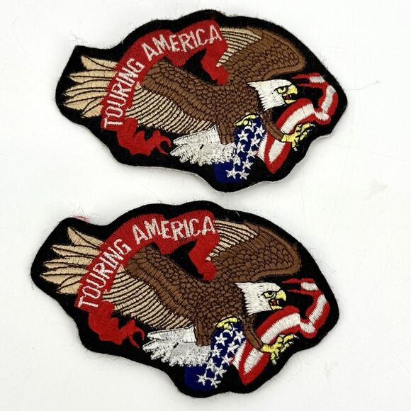 VTG Lot Of 2 TOURING AMERICA with Eagles Iron On Biker Patches - Picture 1 of 9
